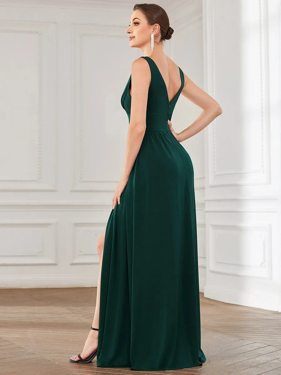 A Line Sleeveless Bridesmaid Dresses with Deep V Neck - Elegant and Stylish