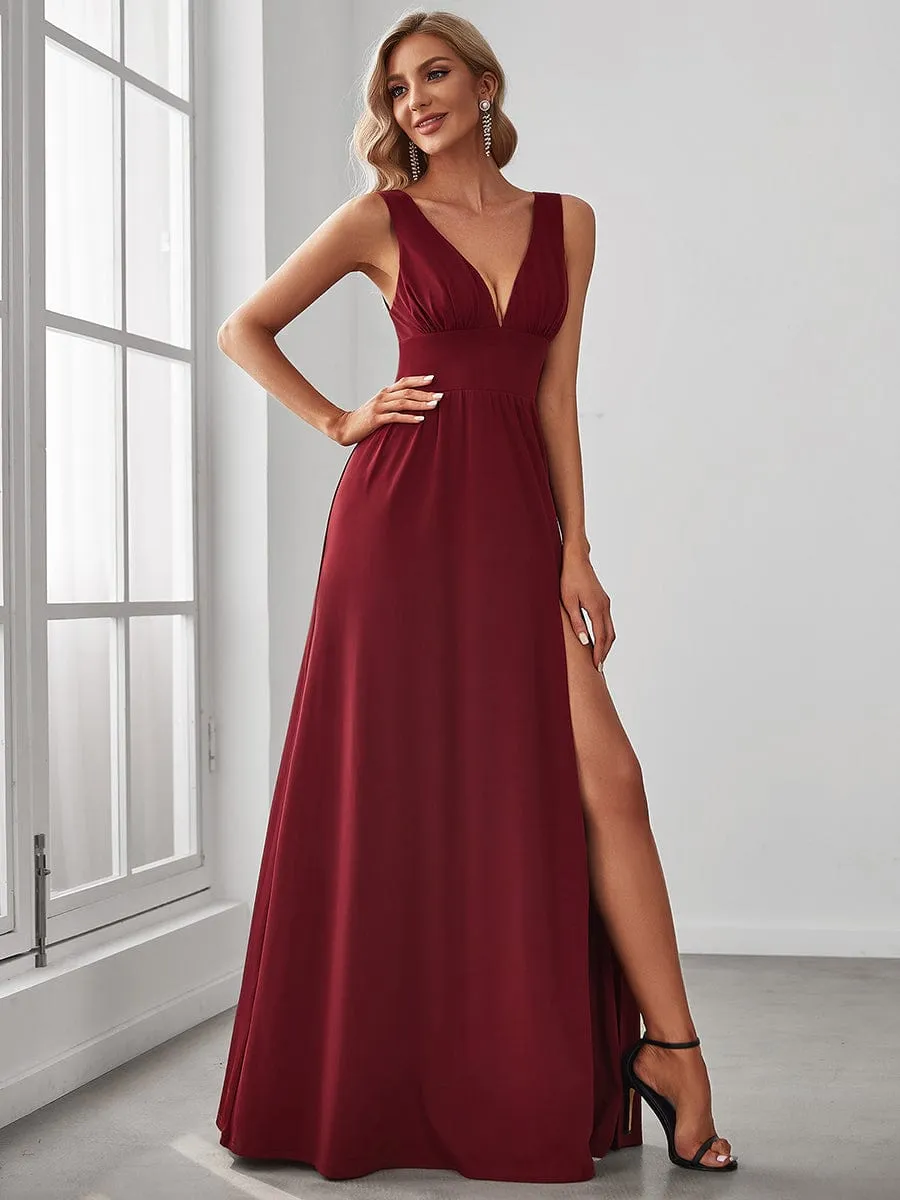 A Line Sleeveless Bridesmaid Dresses with Deep V Neck - Elegant and Stylish