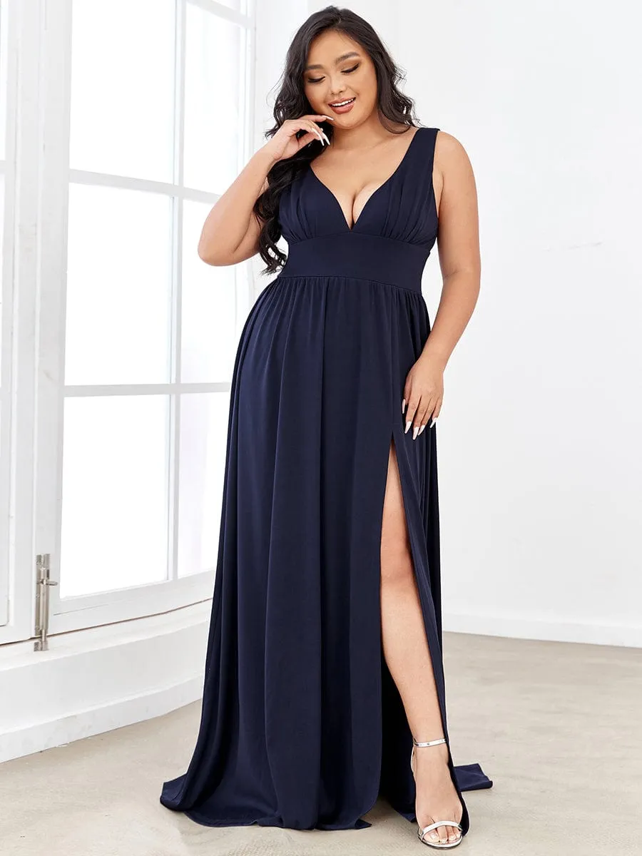 A Line Sleeveless Bridesmaid Dresses with Deep V Neck - Elegant and Stylish