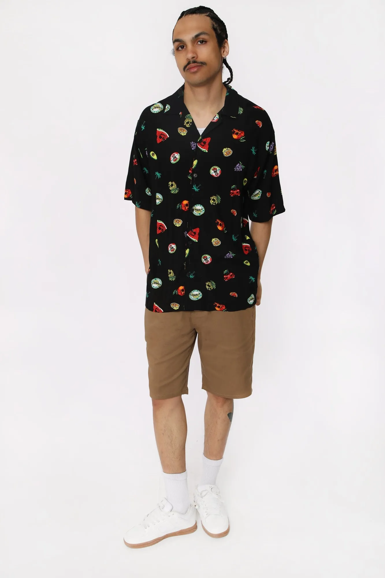 Arsenic Mens Black Printed Rayon Button-Up