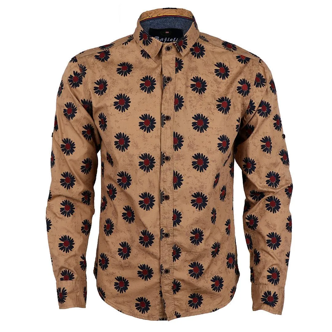 Baijieli Vintage Linen Casual Men Printing Long Sleeve Shirts