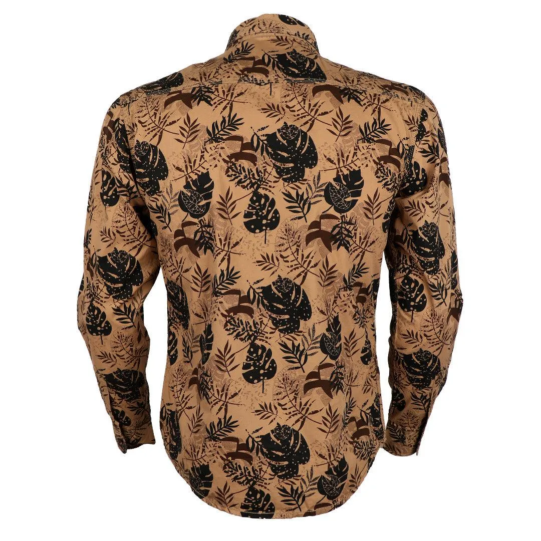 Bajiel  Classic Vintage Brown Floral Print Long Sleeve Shirt