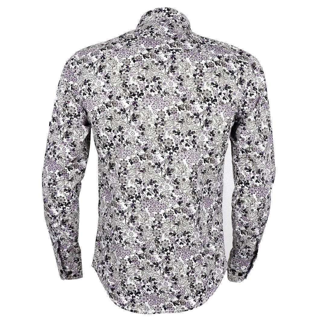 Bajieli Man's Vintage Floral Printed Shirts White  Long Sleeve