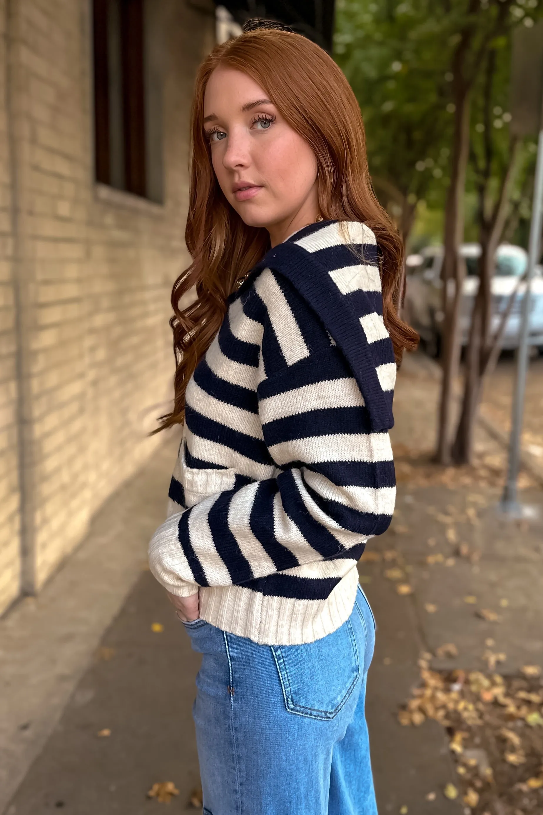 Blue Stripe Knit Sweater