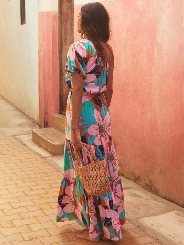 Bohemian Floral Off-Shoulder Maxi Dress - Stylish Holiday Ensemble