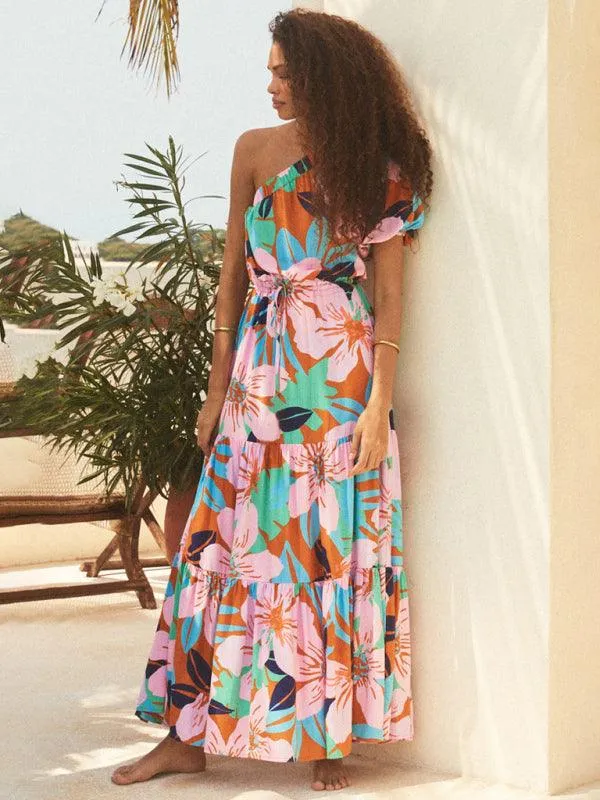 Bohemian Floral Off-Shoulder Maxi Dress - Stylish Holiday Ensemble