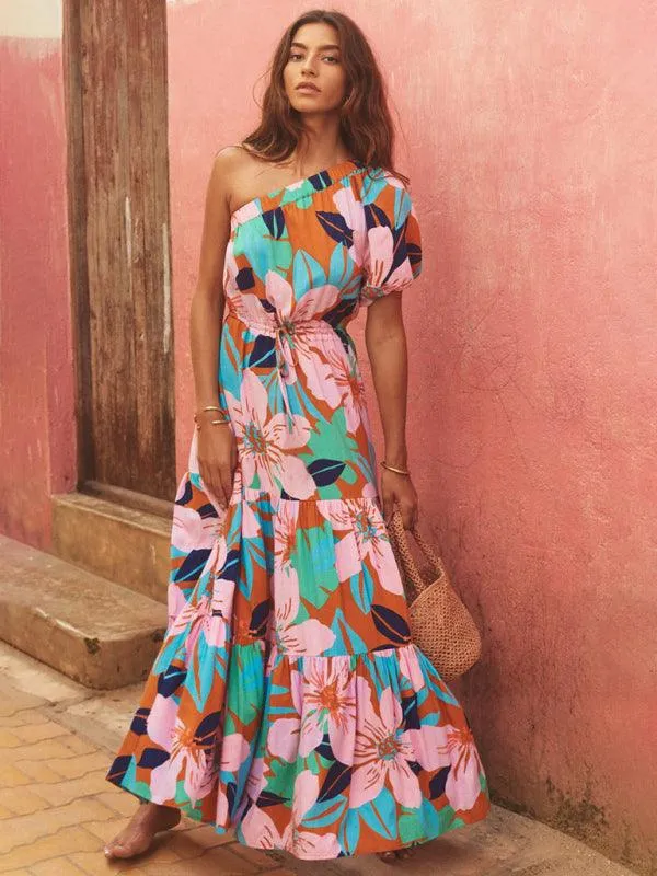 Bohemian Floral Off-Shoulder Maxi Dress - Stylish Holiday Ensemble