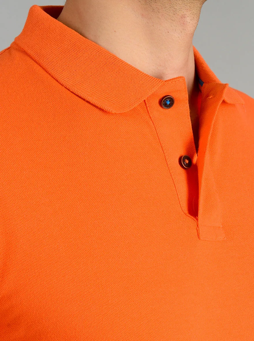 Bright Orange Solid Slim Fit Polo T-shirt | Greenfibre