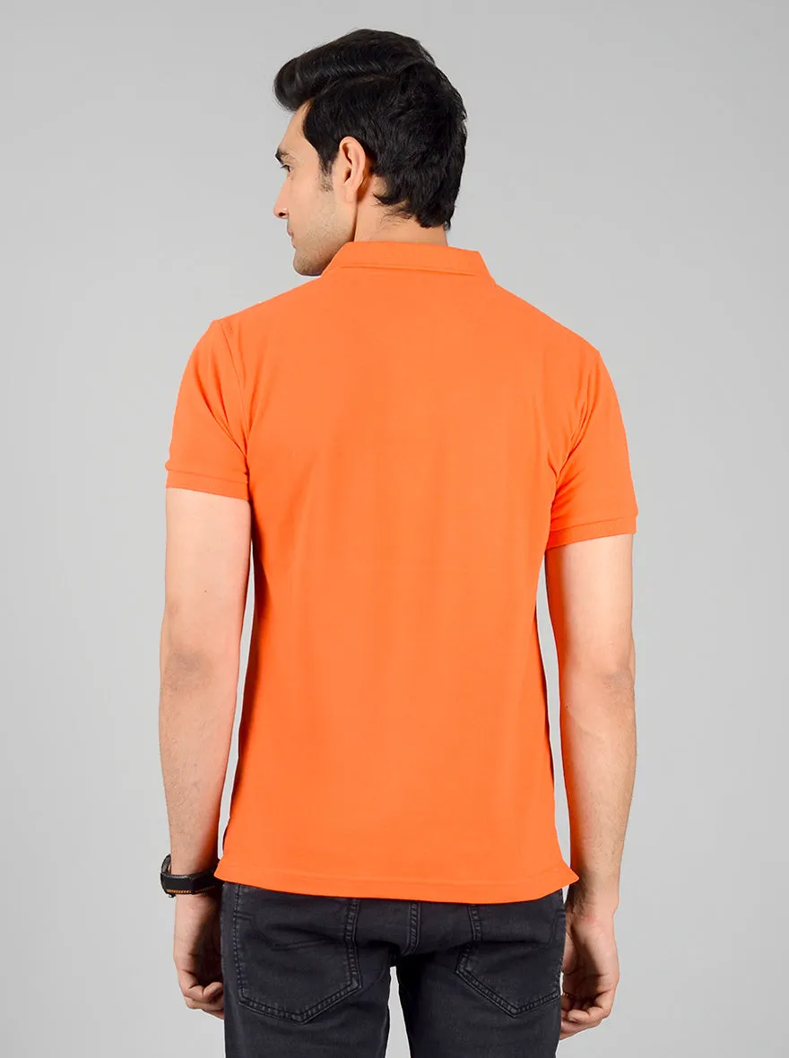 Bright Orange Solid Slim Fit Polo T-shirt | Greenfibre