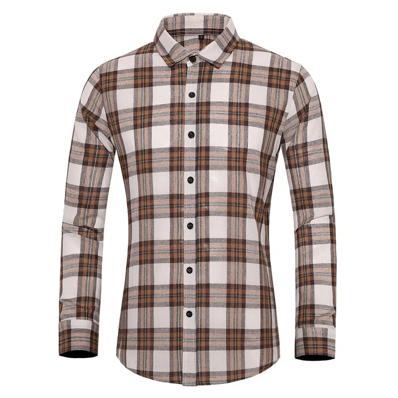 BWG Men's Fashion Classic Trendy Business Casual Long Sleeves Plaid Dress Shirt