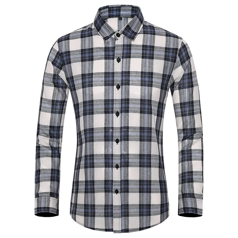 BWG Men's Fashion Classic Trendy Business Casual Long Sleeves Plaid Dress Shirt