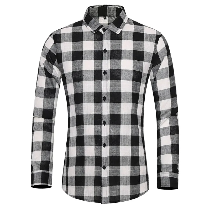 BWG Men's Fashion Classic Trendy Business Casual Long Sleeves Plaid Dress Shirt