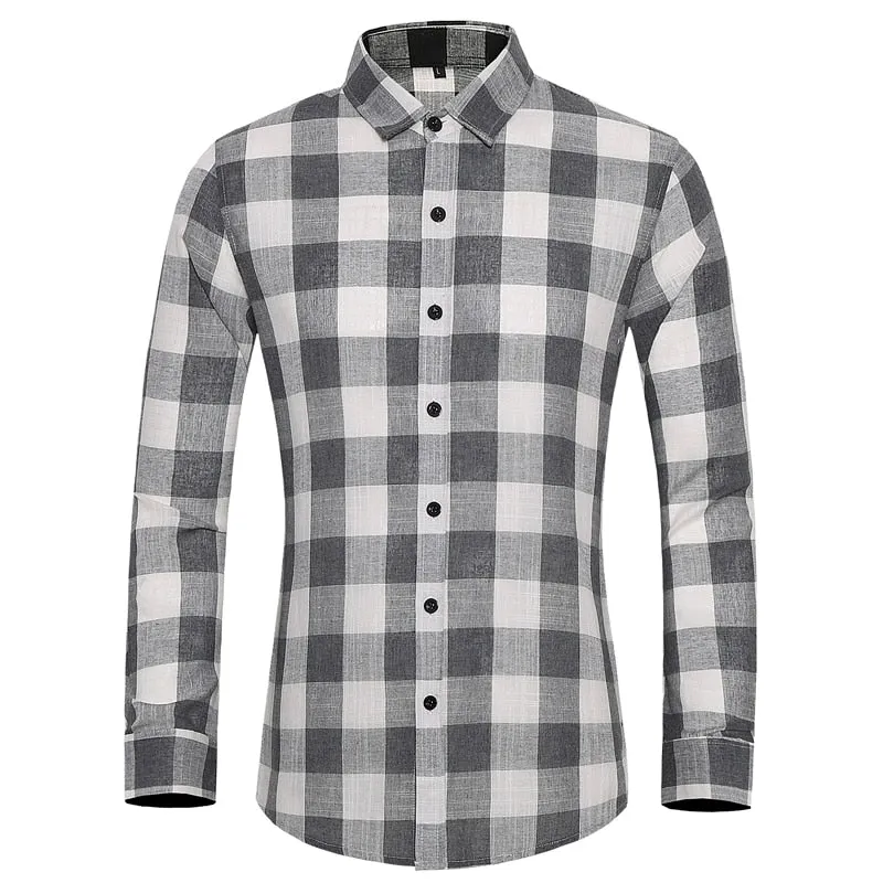 BWG Men's Fashion Classic Trendy Business Casual Long Sleeves Plaid Dress Shirt