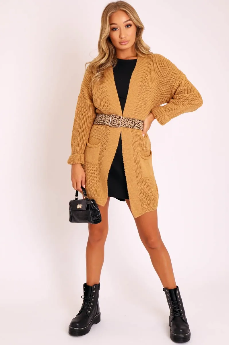 Camel Knitted Oversized Pocket Detail Cardigan - Anna