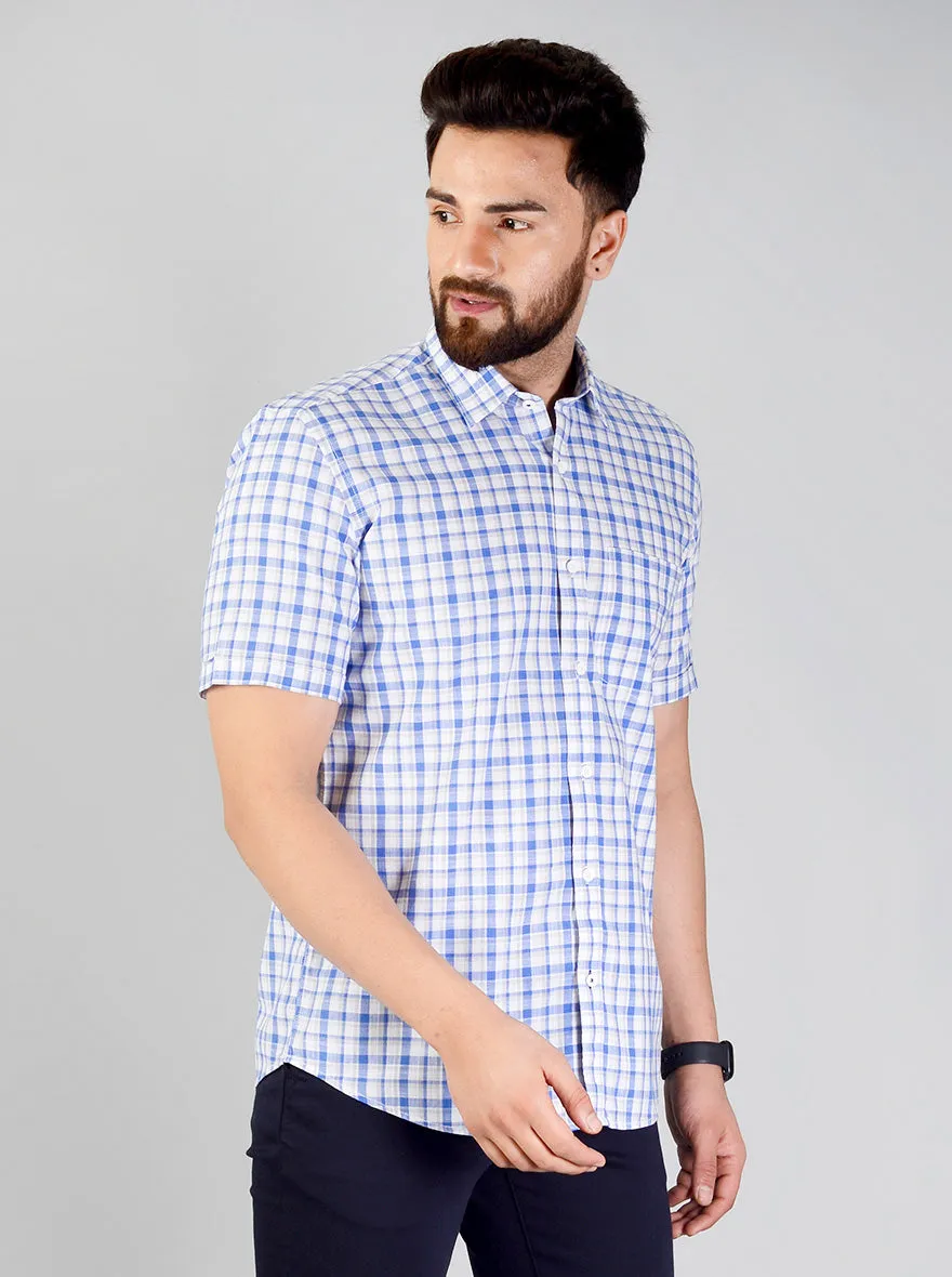 Campunula Blue Checked Slim Fit Casual Shirt | JadeBlue