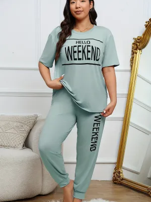 Casual Chic Women's Plus Size Letter Print Loungewear Set with Joggers