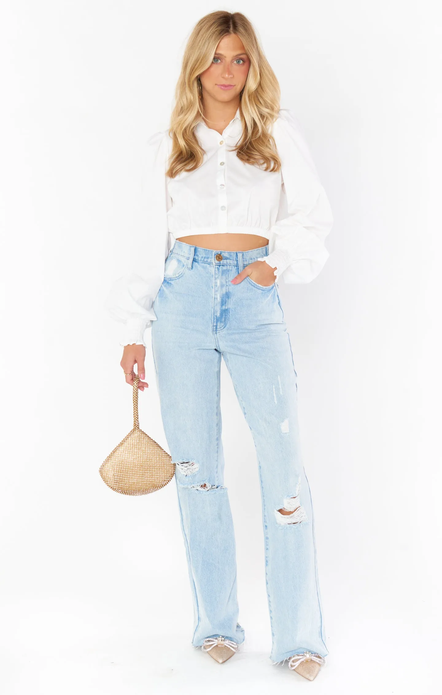 Count On Me Collared Top ~ White Poplin