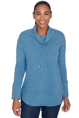 Cozy Season Drawstring Cowl Neck Heathered Top