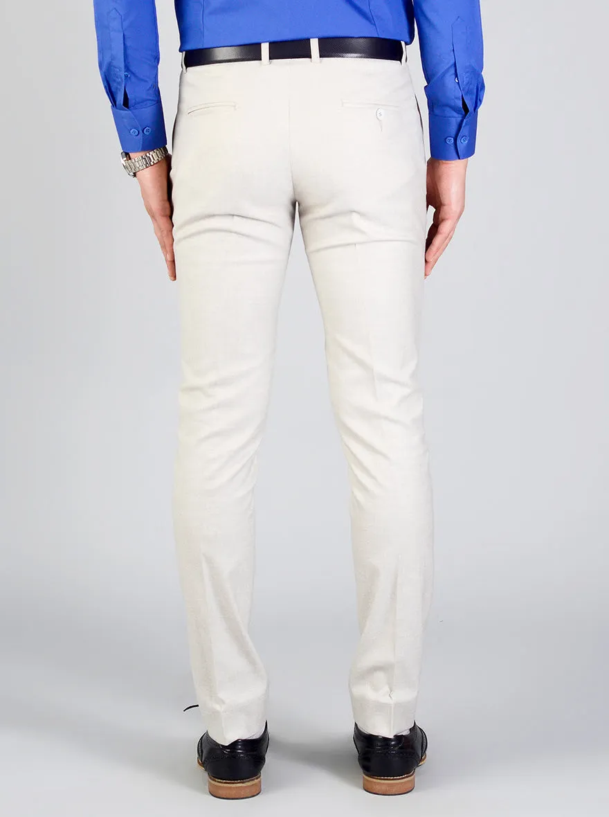 Cream Self Textured Slim Fit Formal Trouser | Greenfibre