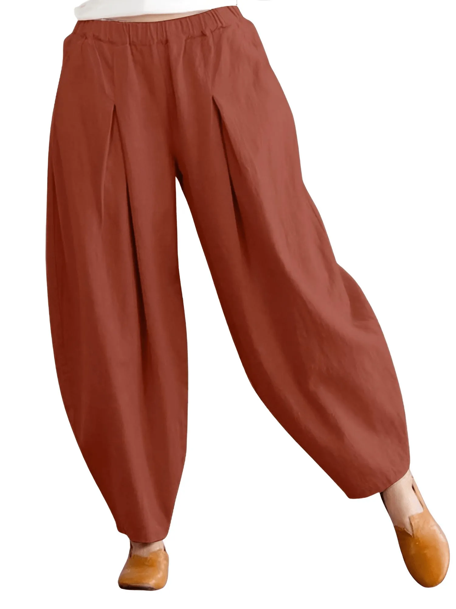 Elastic Waist Trousers Women's Casual Baggy Pants Elegant Loose Wide Leg Pants Vintage Cotton