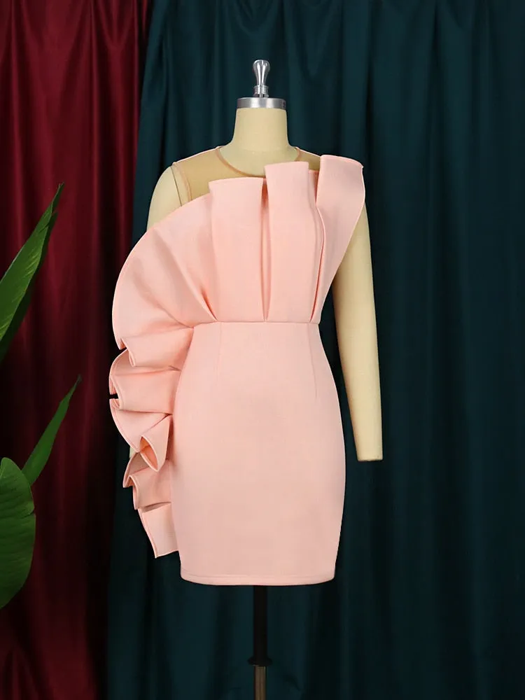 ELEGANT PINK RUFFLE STYLISH DRESS