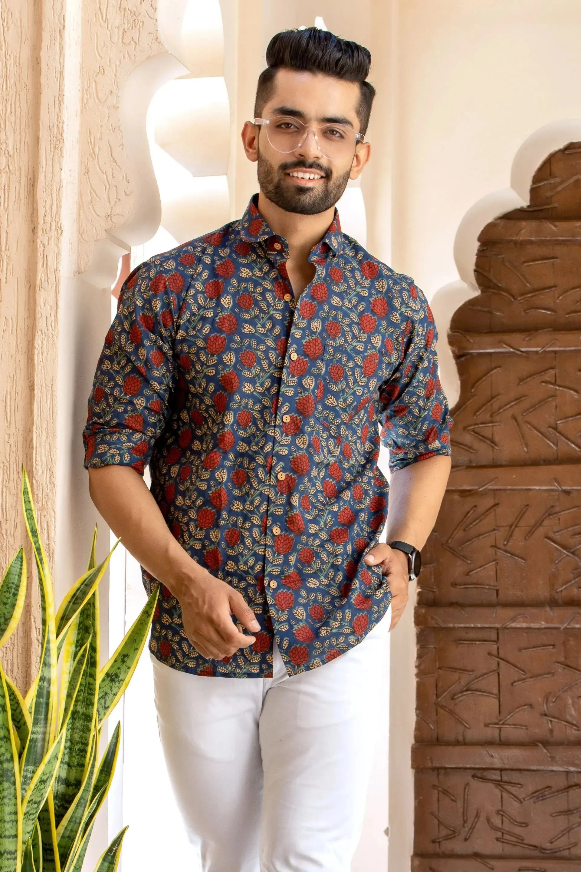 Firangi Yarn Indigo/Cheeku 100% Cotton Shirt For Men - Full Sleeves