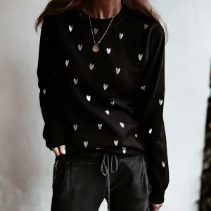 Glitter silver miniature HEARTS on black sweatshirt *NEW*