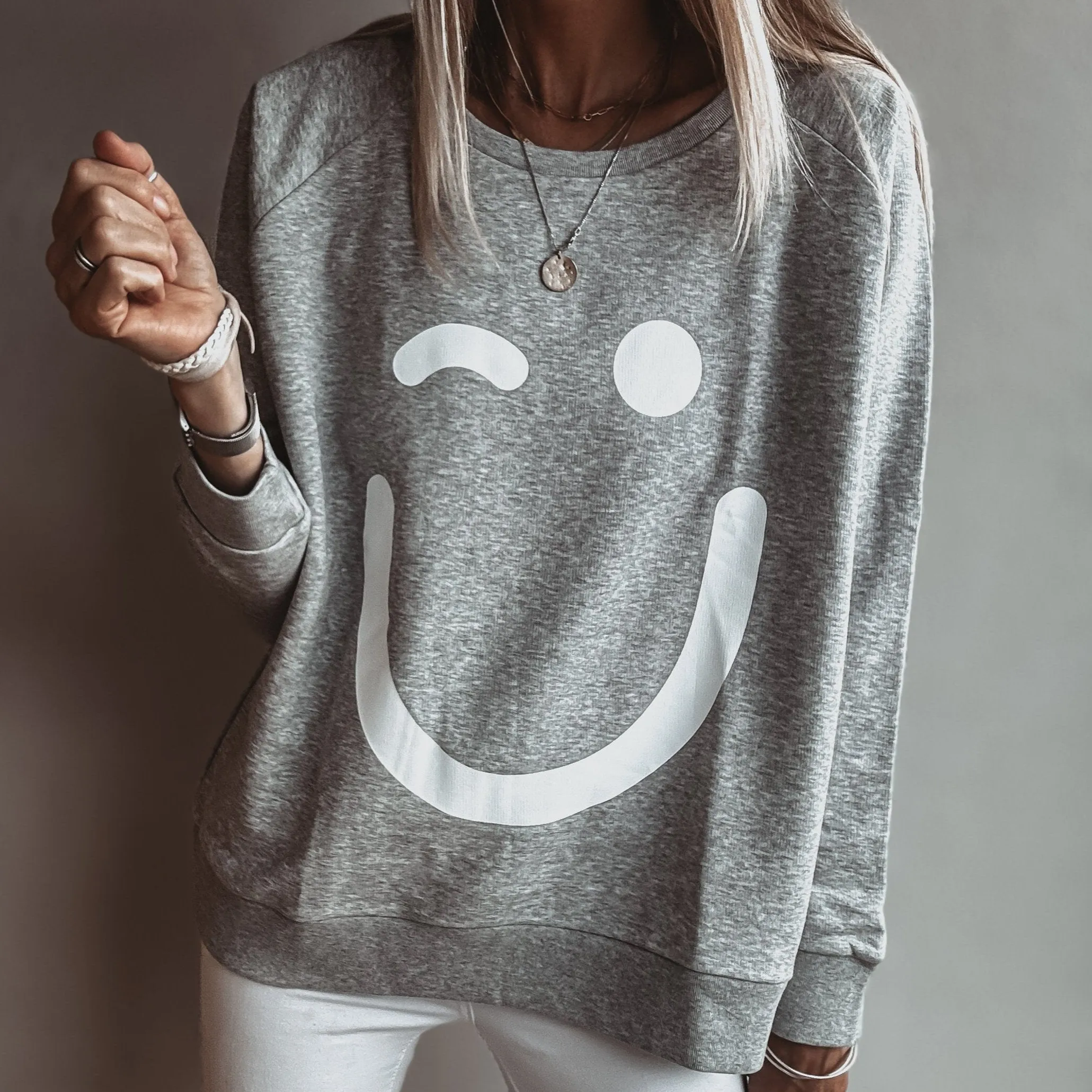 Grey Smiley sweatshirt *relaxed style* *NEW*