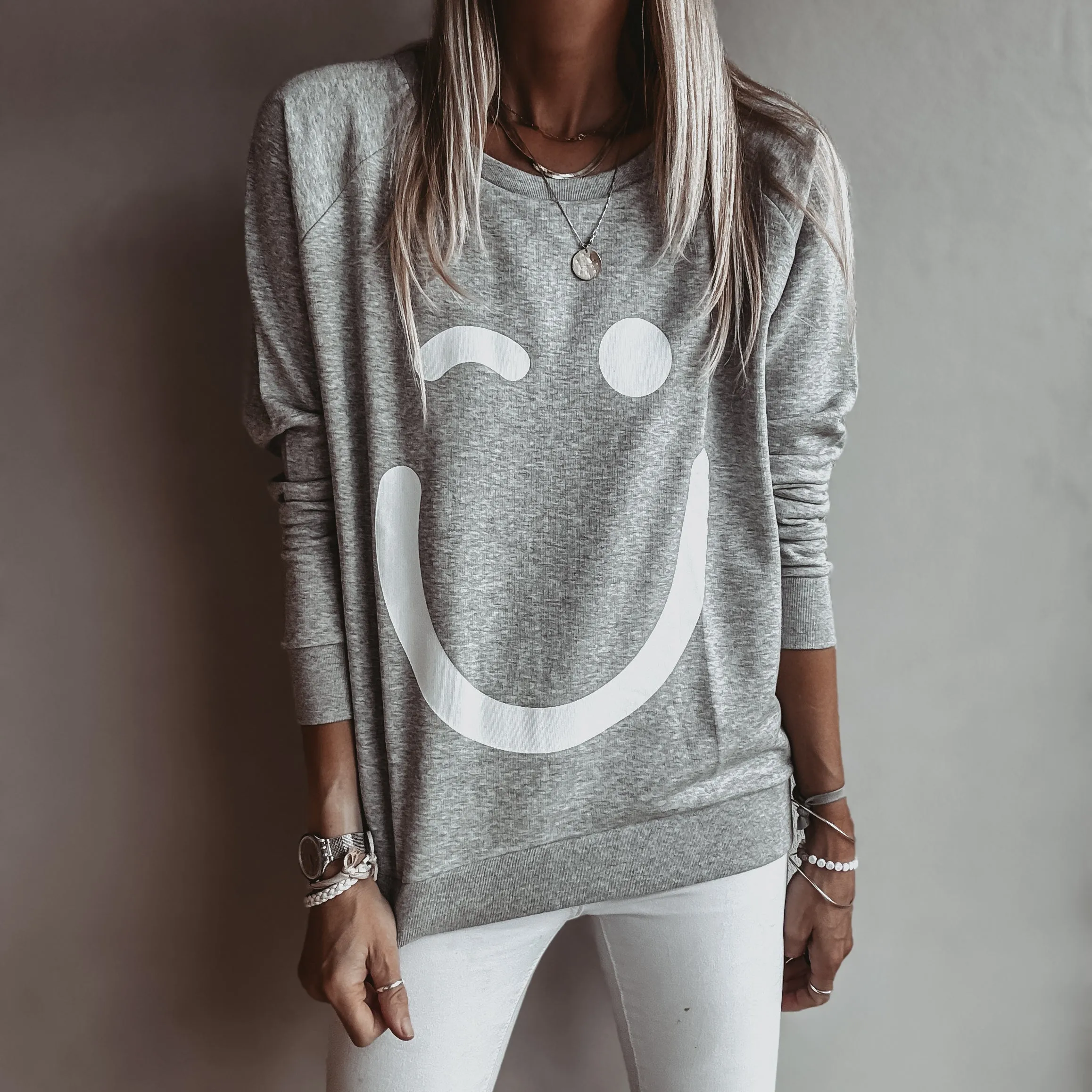 Grey Smiley sweatshirt *relaxed style* *NEW*