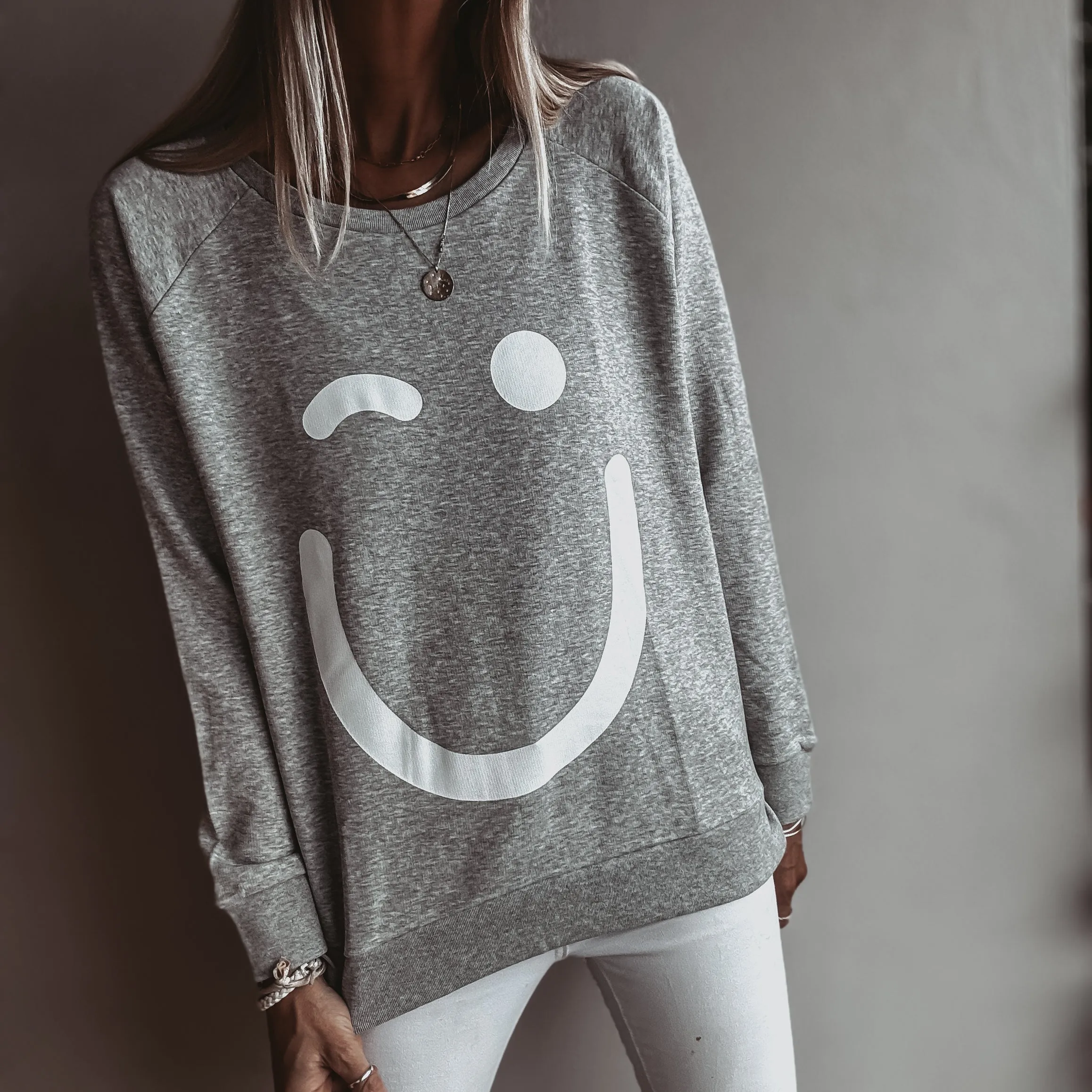 Grey Smiley sweatshirt *relaxed style* *NEW*