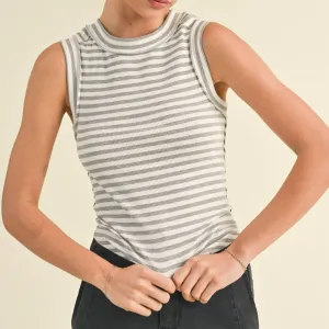 Grey Stripe Ribbed Sleeveless Top