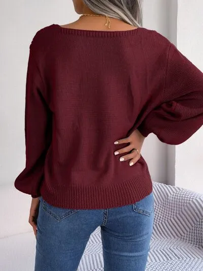 Heathers Square Neck Braided Long Sleeve Sweater | 3 Colors