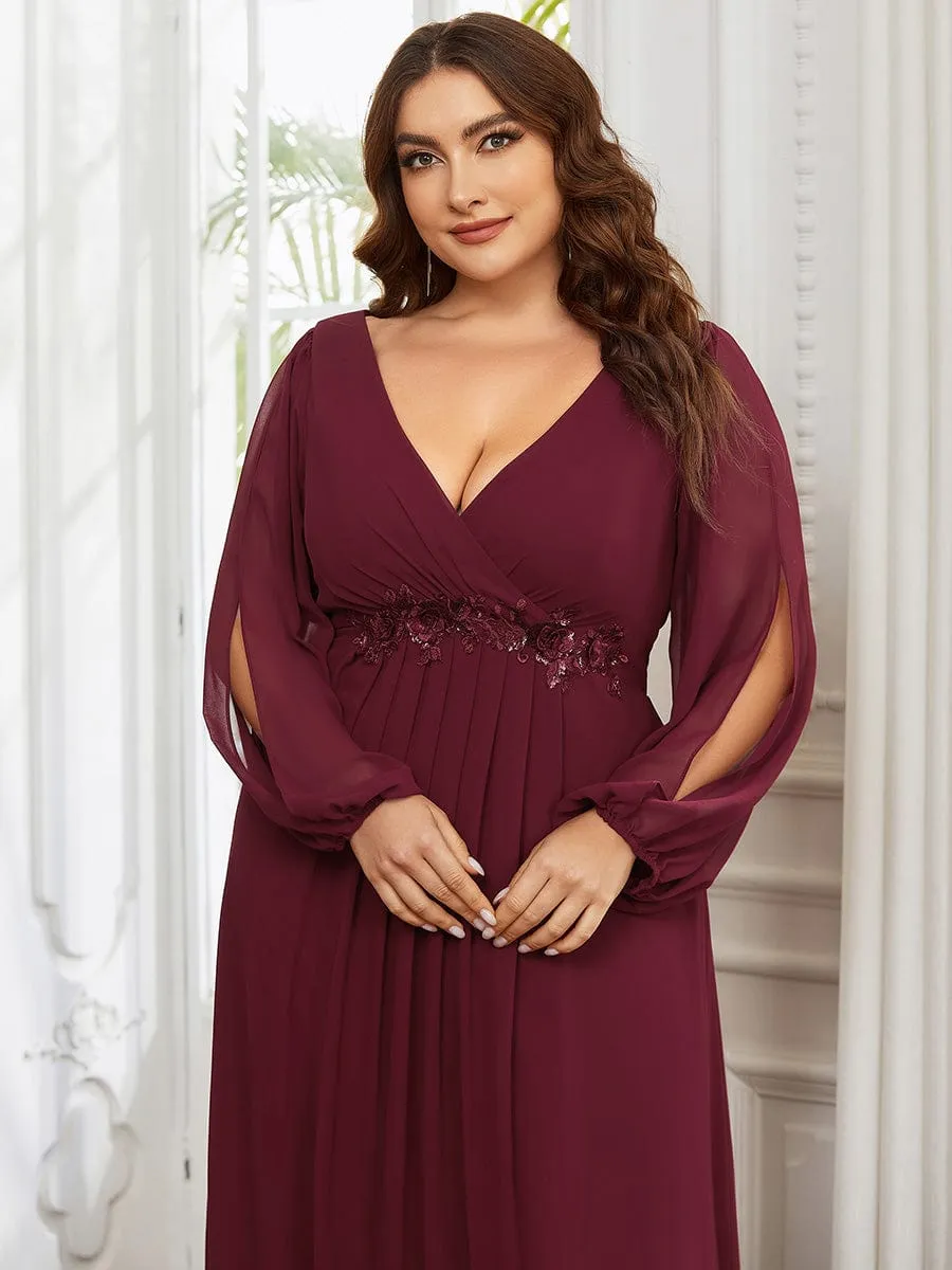 Iris | Stylish Plus Size Chiffon Formal Evening Dresses with Long Lantern Sleeves