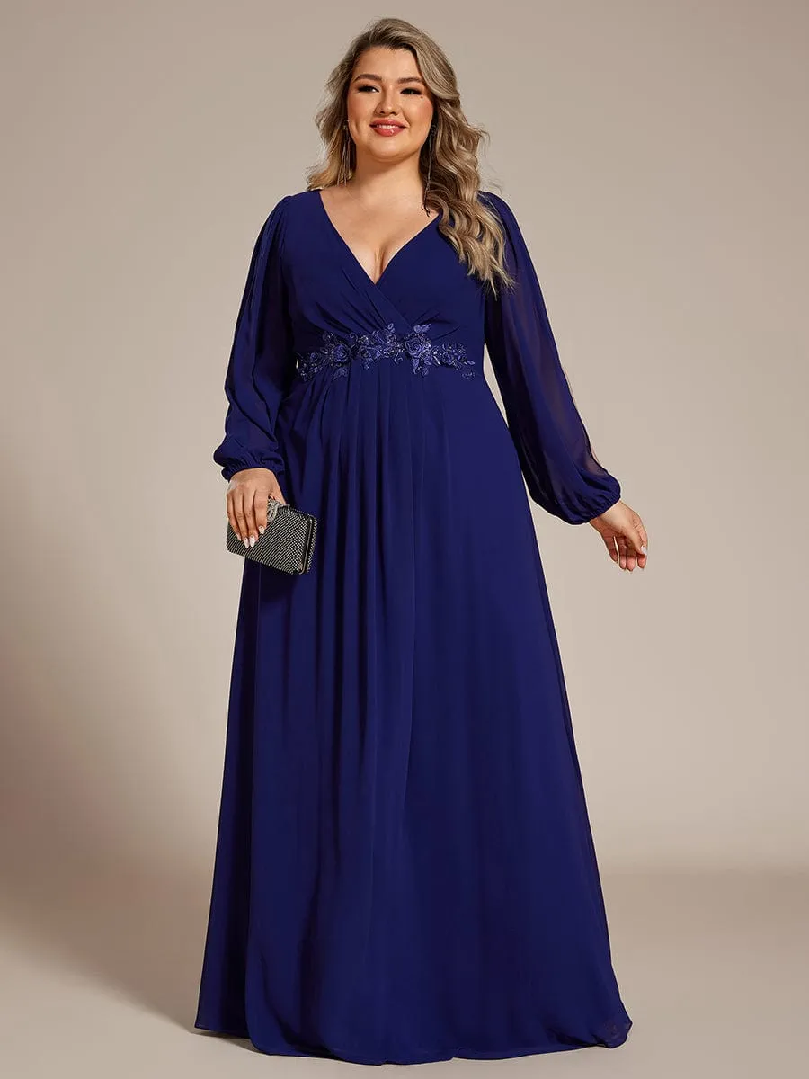 Iris | Stylish Plus Size Chiffon Formal Evening Dresses with Long Lantern Sleeves