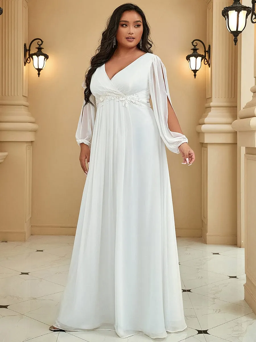 Iris | Stylish Plus Size Chiffon Formal Evening Dresses with Long Lantern Sleeves