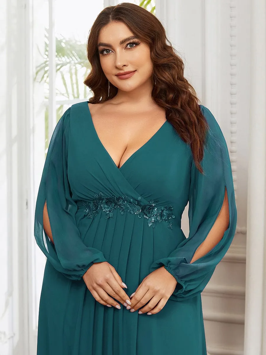 Iris | Stylish Plus Size Chiffon Formal Evening Dresses with Long Lantern Sleeves