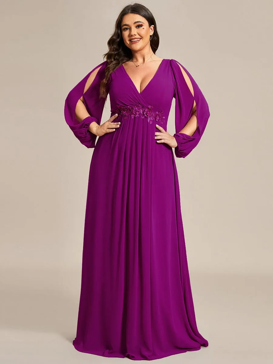 Iris | Stylish Plus Size Chiffon Formal Evening Dresses with Long Lantern Sleeves