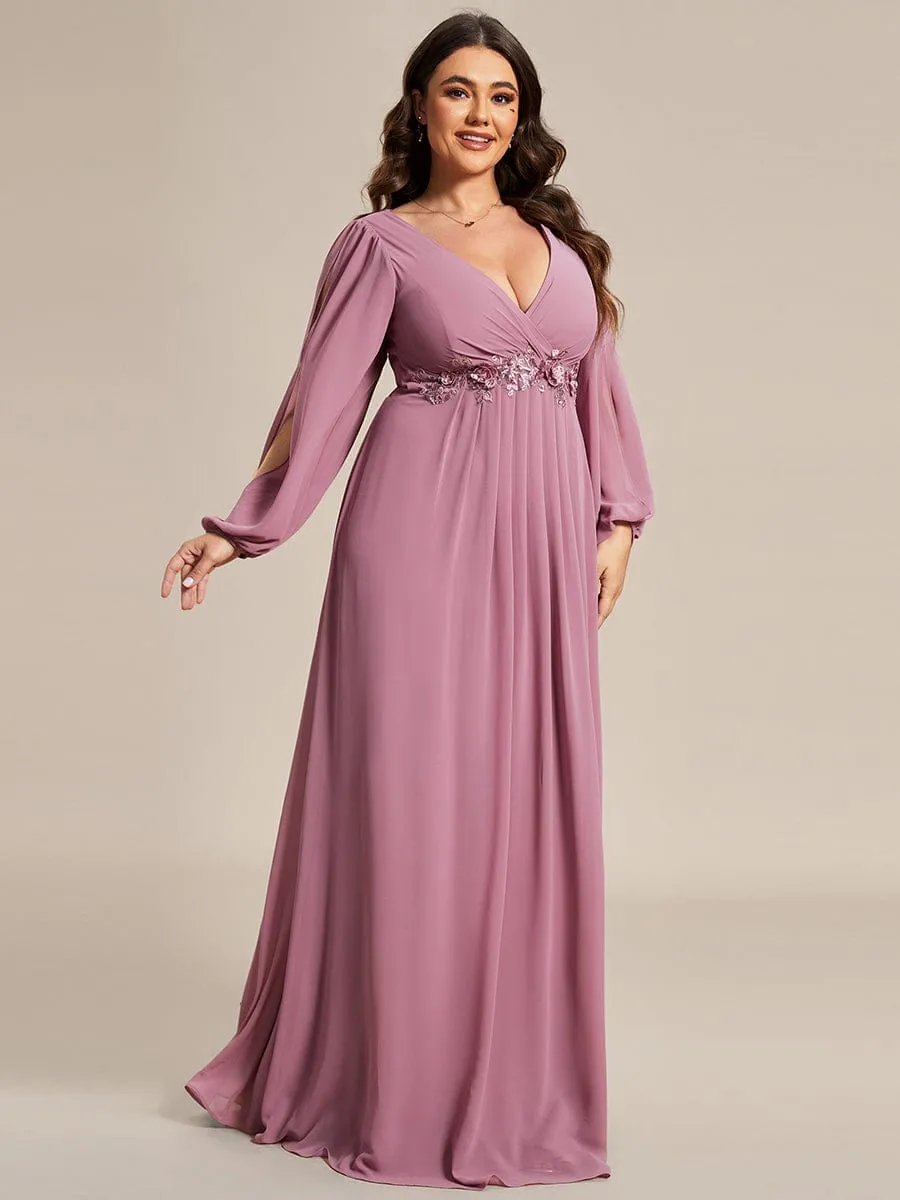 Iris | Stylish Plus Size Chiffon Formal Evening Dresses with Long Lantern Sleeves