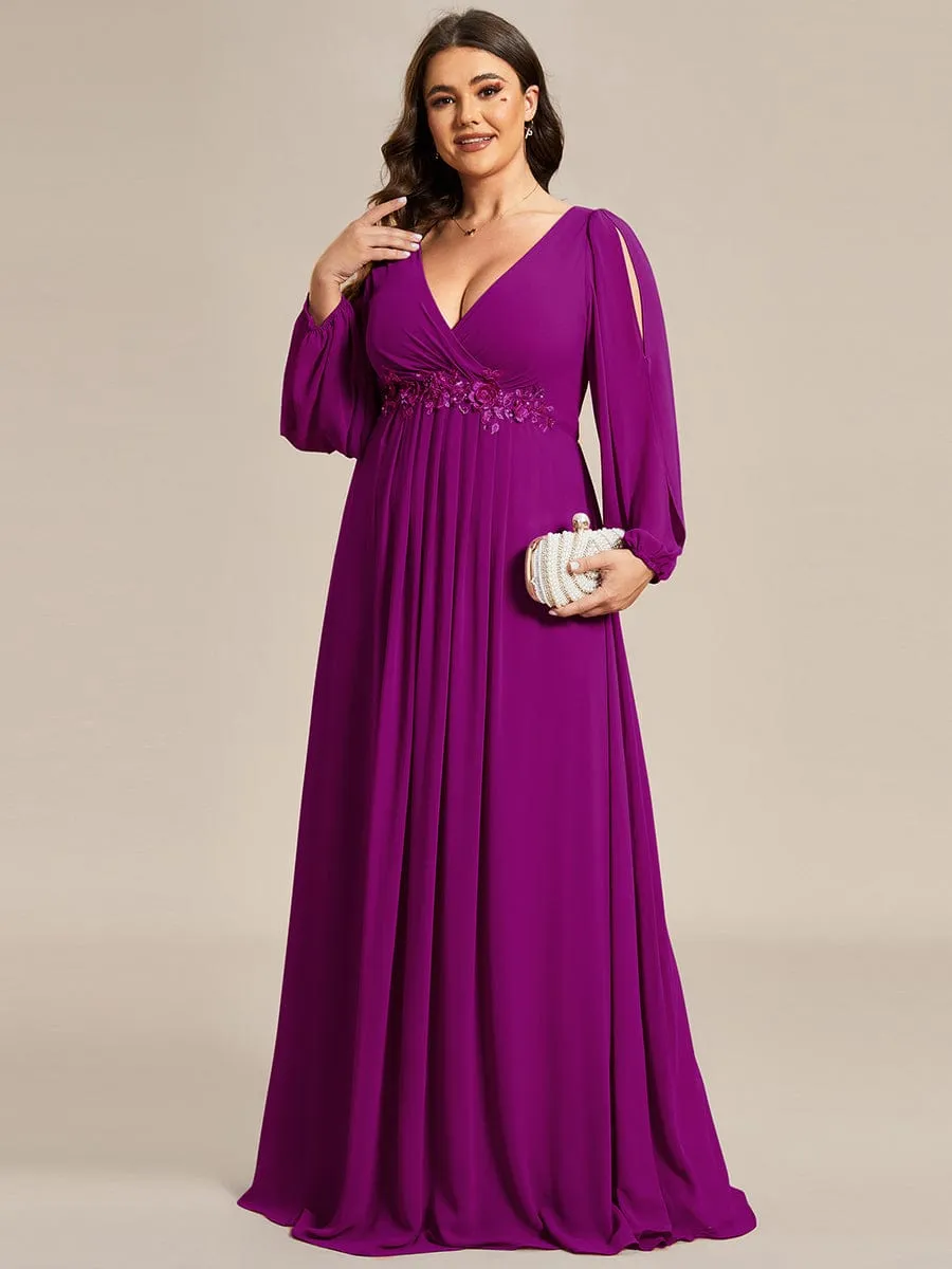 Iris | Stylish Plus Size Chiffon Formal Evening Dresses with Long Lantern Sleeves