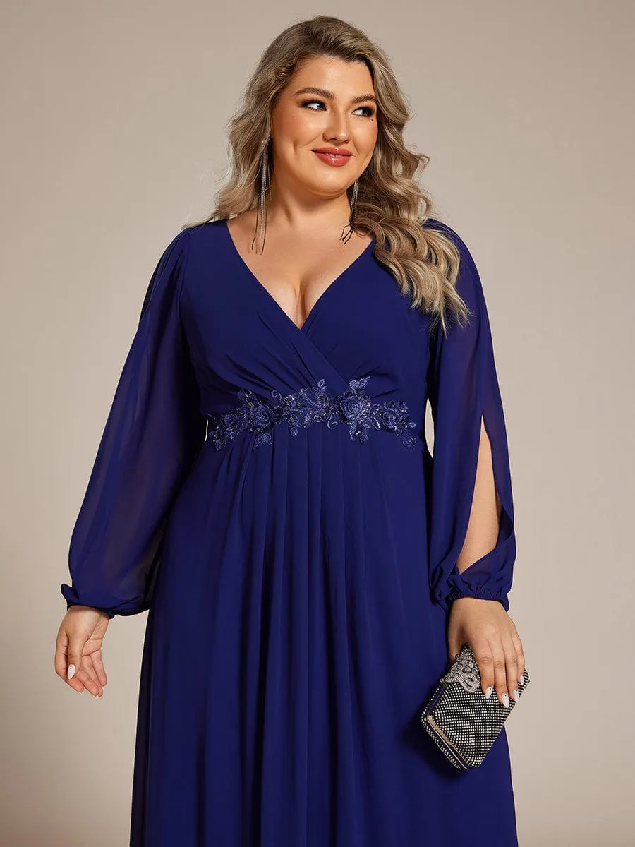 Iris | Stylish Plus Size Chiffon Formal Evening Dresses with Long Lantern Sleeves