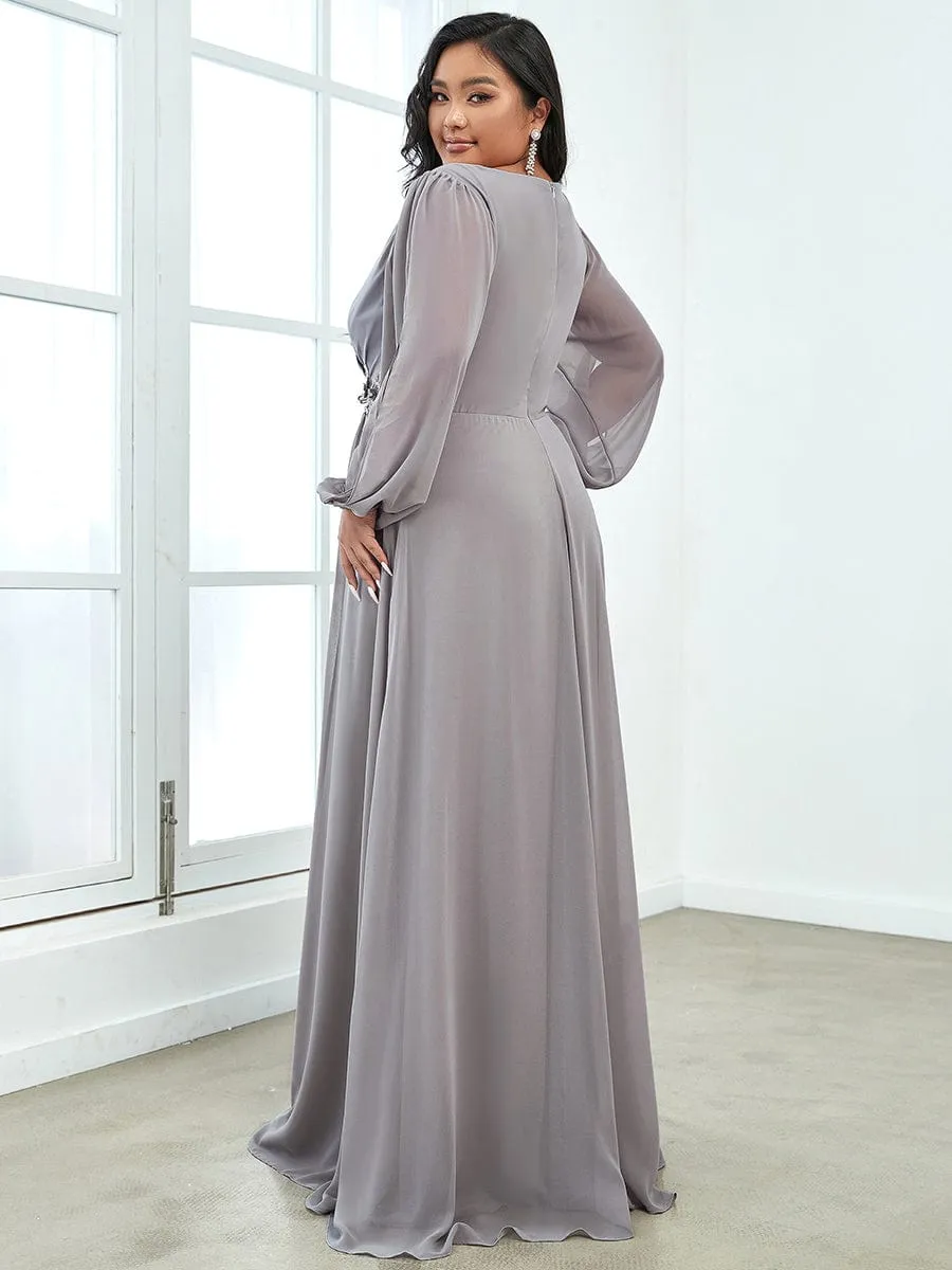 Iris | Stylish Plus Size Chiffon Formal Evening Dresses with Long Lantern Sleeves