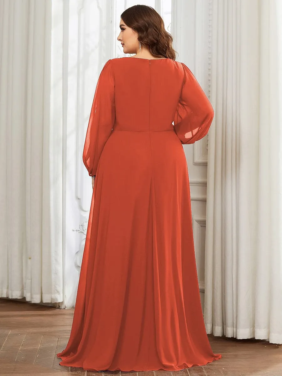 Iris | Stylish Plus Size Chiffon Formal Evening Dresses with Long Lantern Sleeves