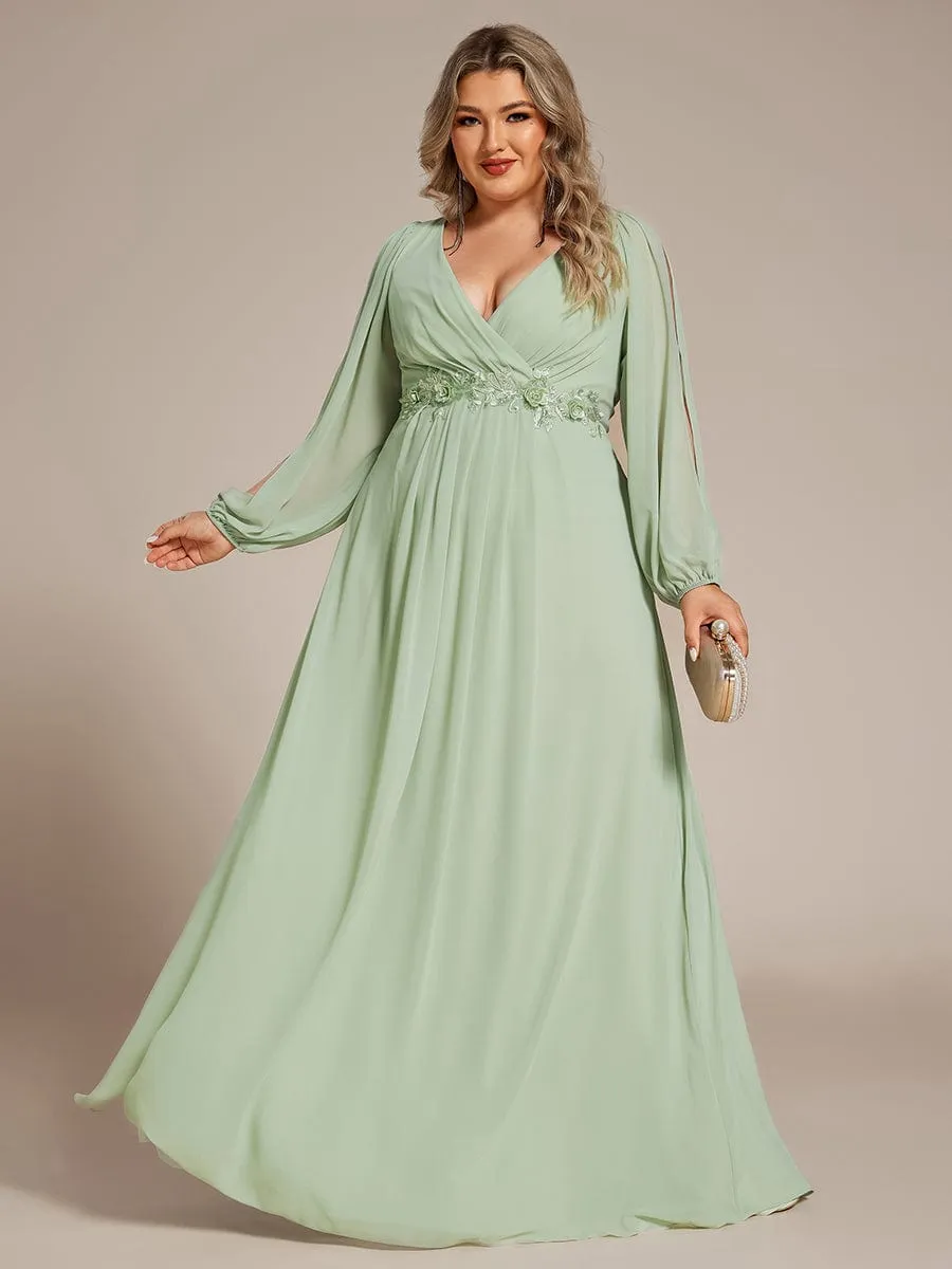 Iris | Stylish Plus Size Chiffon Formal Evening Dresses with Long Lantern Sleeves