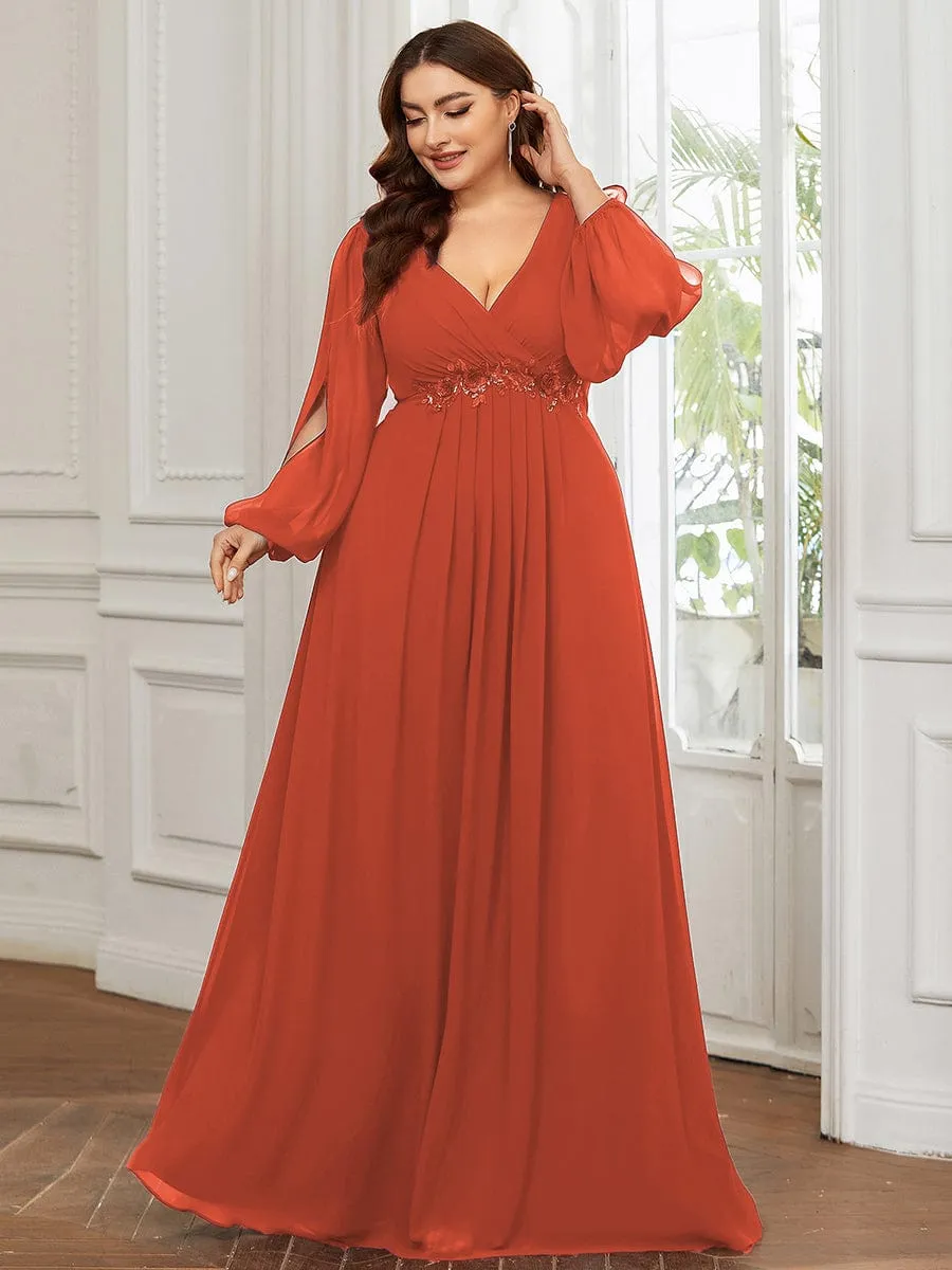 Iris | Stylish Plus Size Chiffon Formal Evening Dresses with Long Lantern Sleeves