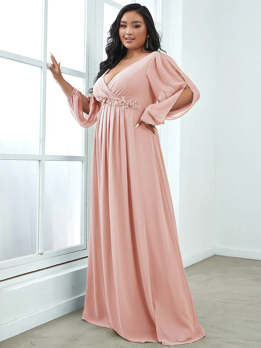 Iris | Stylish Plus Size Chiffon Formal Evening Dresses with Long Lantern Sleeves