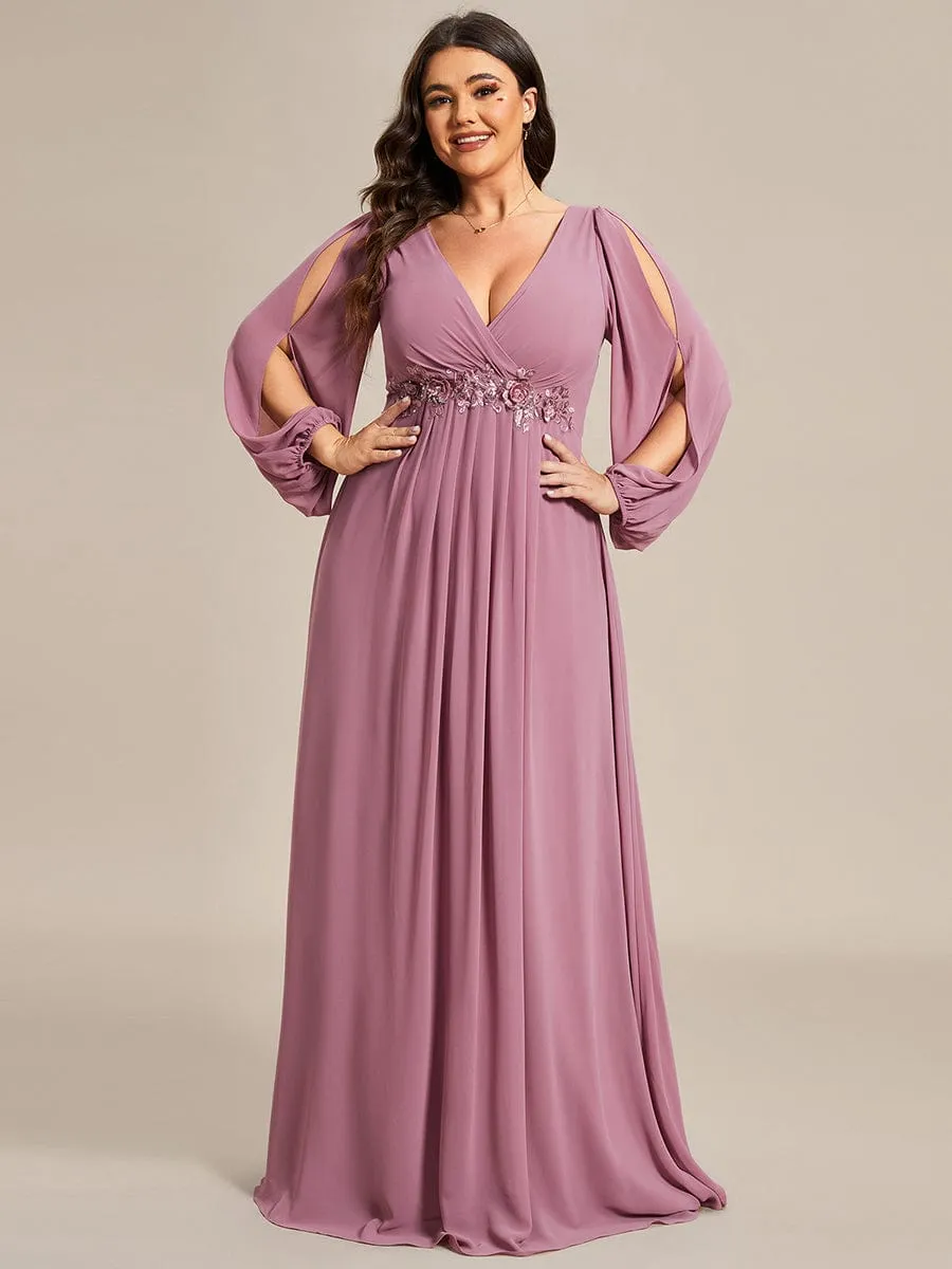 Iris | Stylish Plus Size Chiffon Formal Evening Dresses with Long Lantern Sleeves