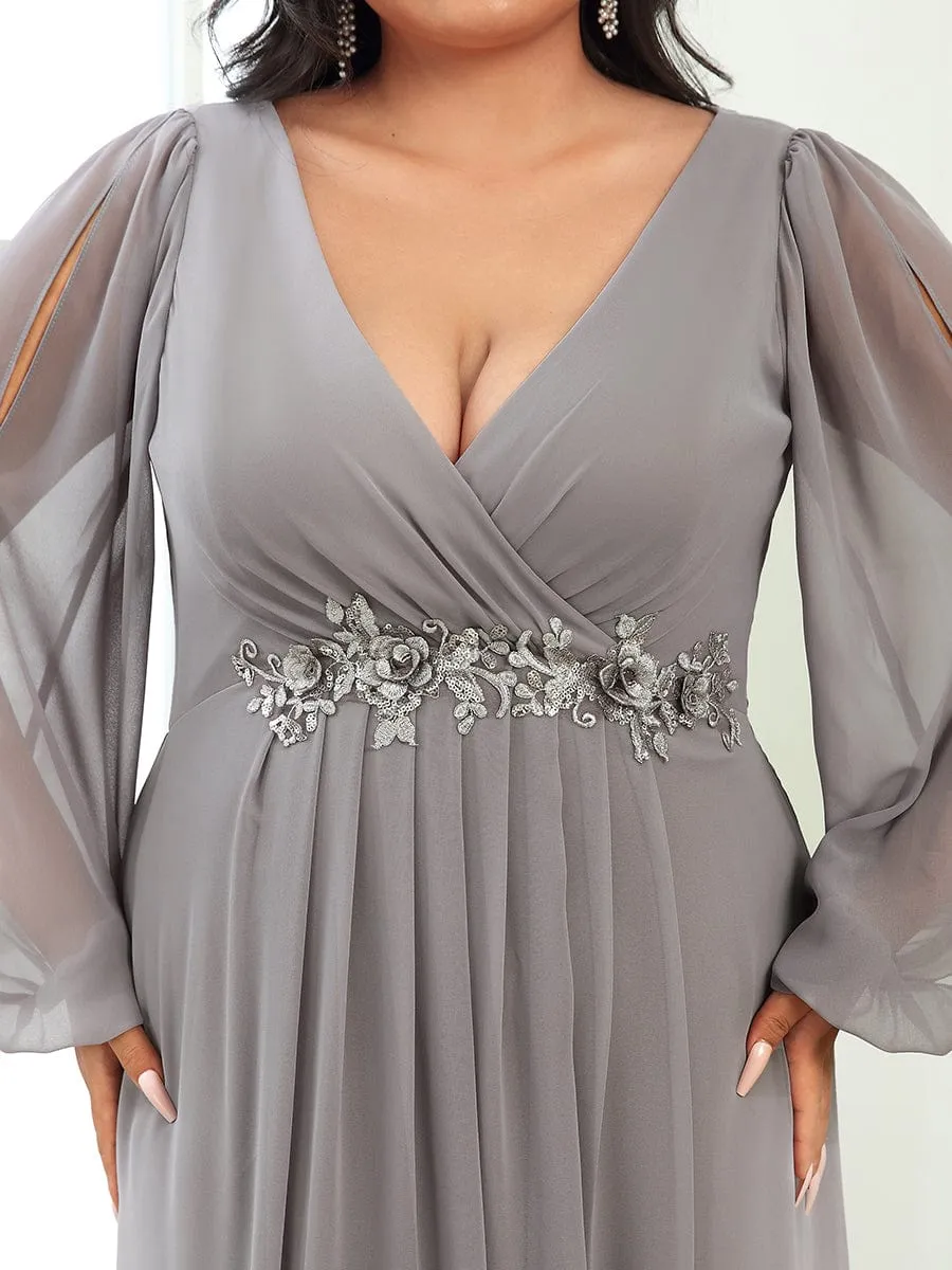 Iris | Stylish Plus Size Chiffon Formal Evening Dresses with Long Lantern Sleeves