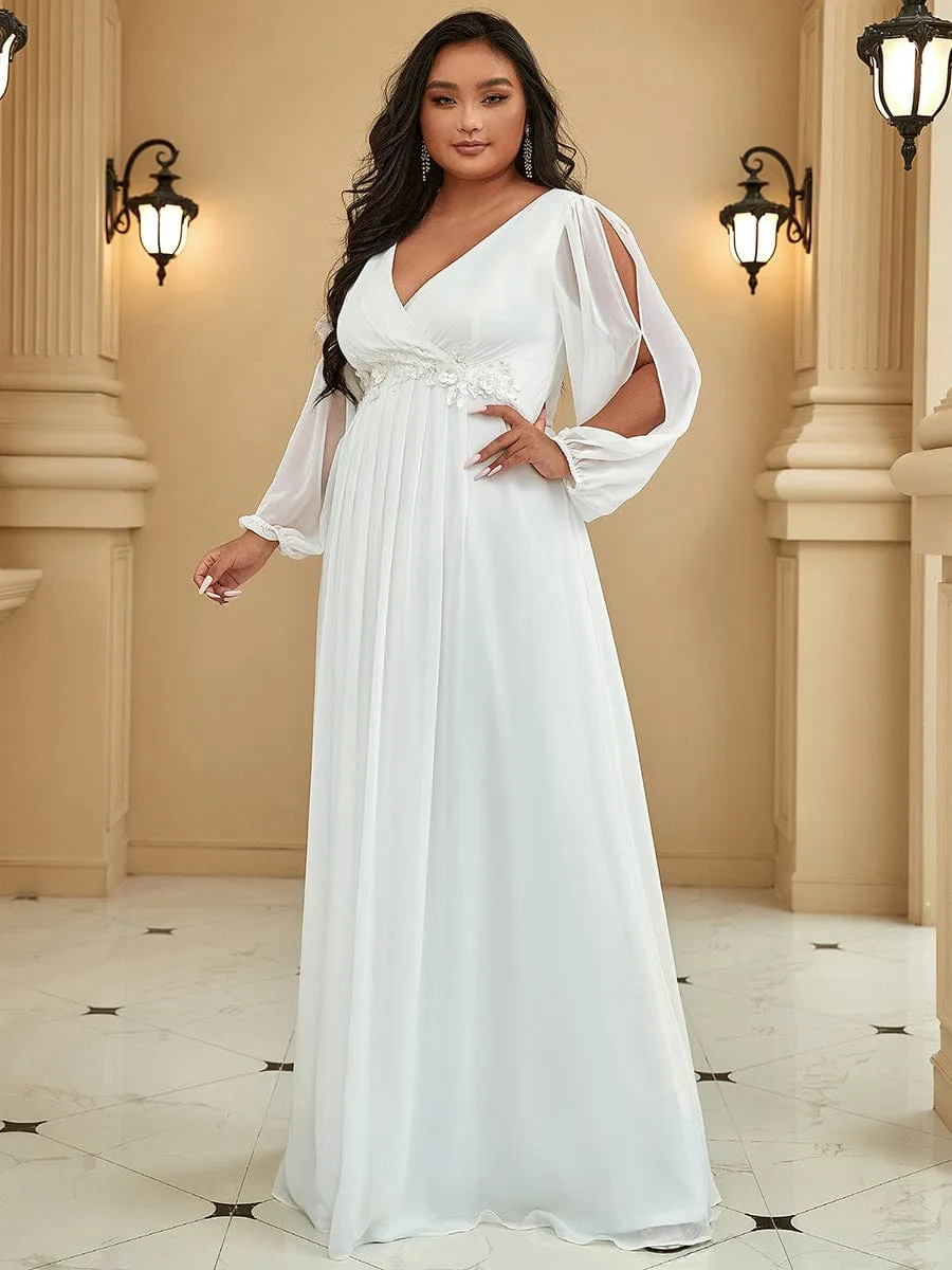 Iris | Stylish Plus Size Chiffon Formal Evening Dresses with Long Lantern Sleeves