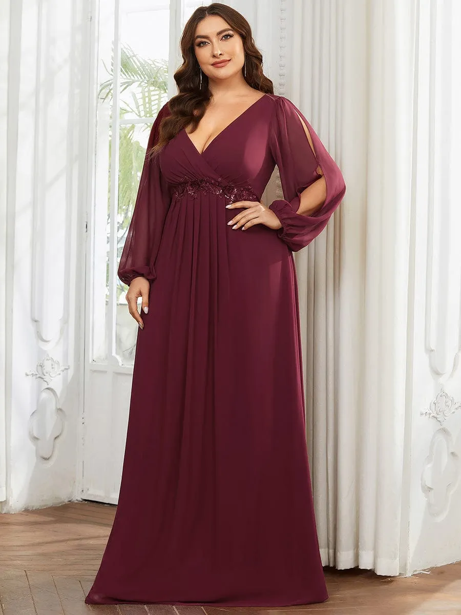 Iris | Stylish Plus Size Chiffon Formal Evening Dresses with Long Lantern Sleeves