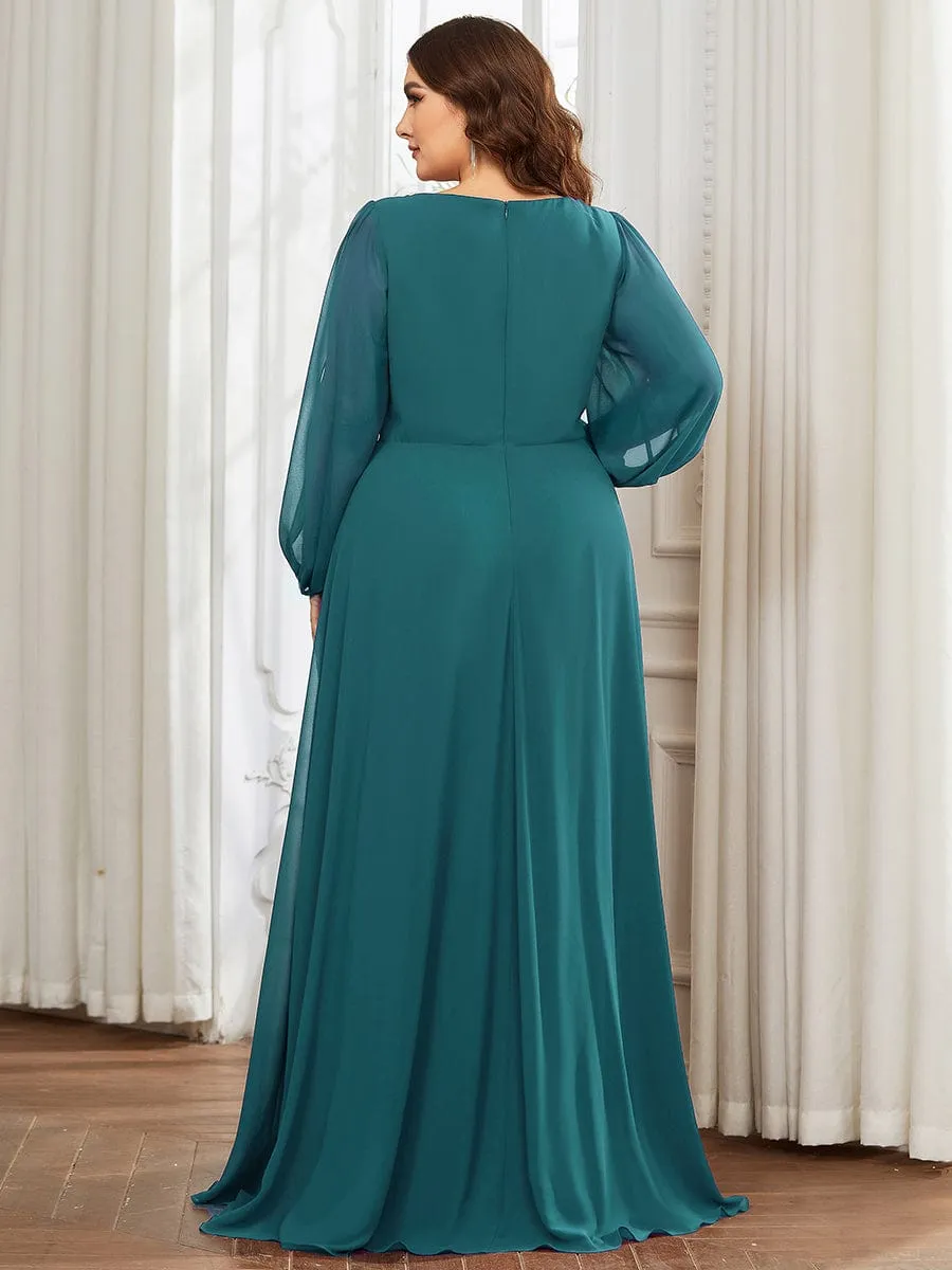 Iris | Stylish Plus Size Chiffon Formal Evening Dresses with Long Lantern Sleeves